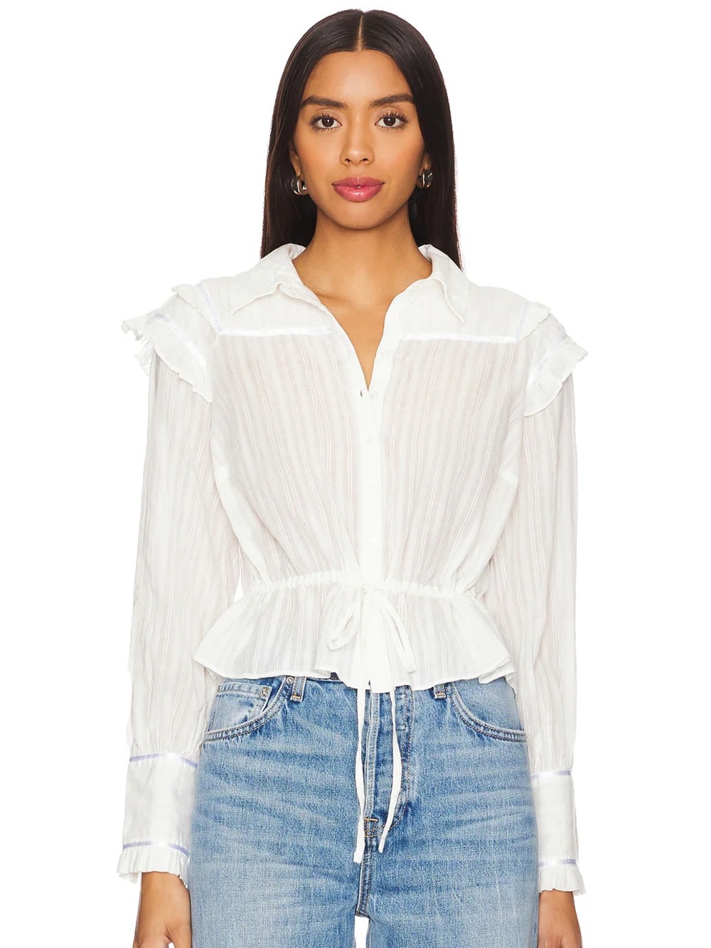 Free People Solid Daybreak Cottage Dainty Classic Blouse in Optic White